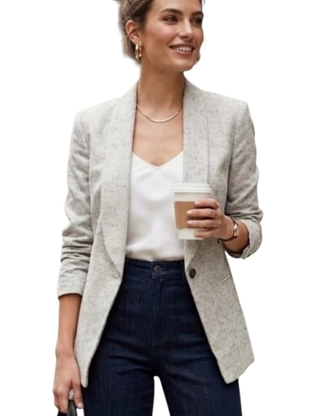 DKNY Gray Tweed Oversized One Button Blazer Jacket Size 2